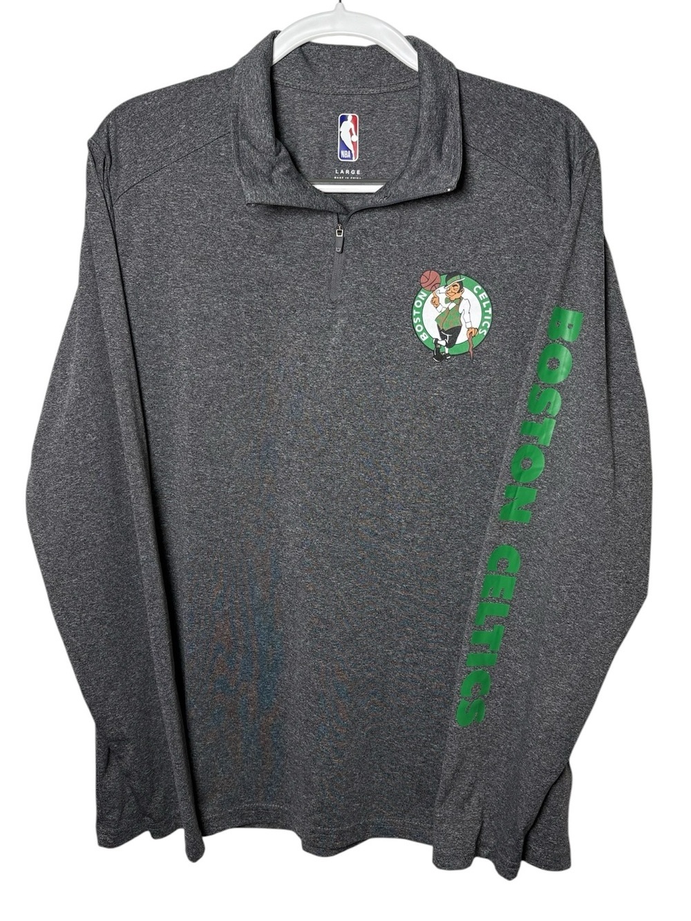 NBA Boston Celtics Quarter Zip Pullover Large Gray Athletic Lightweight